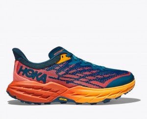 Women's HOKA Speedgoat 5 Trail Running Shoes Dark Blue / Orange | NQSDJ2765