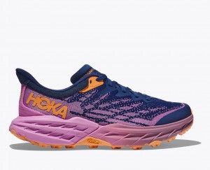 Women's HOKA Speedgoat 5 Trail Running Shoes Navy / Pink | ZMASQ0587