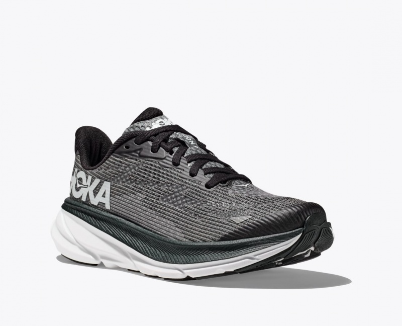 Kids' HOKA Clifton 9 Running Shoes Black / White | CSEOB5287