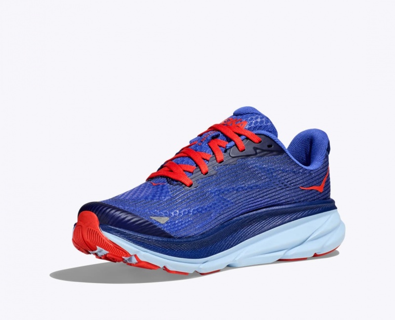 Kids' HOKA Clifton 9 Running Shoes Dark Blue / Red | VMHBO6279