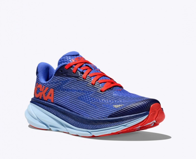 Kids' HOKA Clifton 9 Running Shoes Dark Blue / Red | VMHBO6279