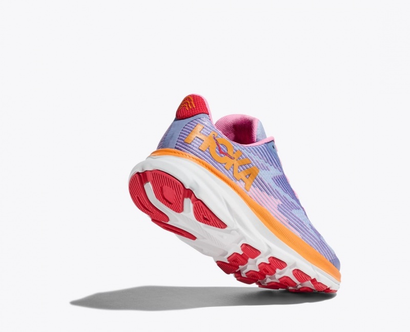 Kids' HOKA Clifton 9 Running Shoes Light Purple / Orange / Pink | RQYOG9173