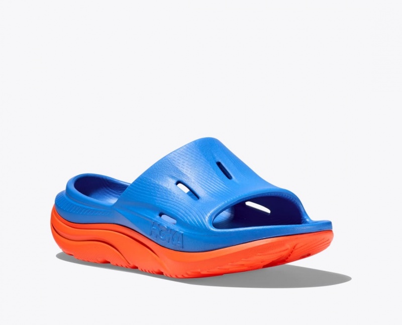 Kids' HOKA Ora Recovery 3 Slides Blue / Orange | OVKMF9370