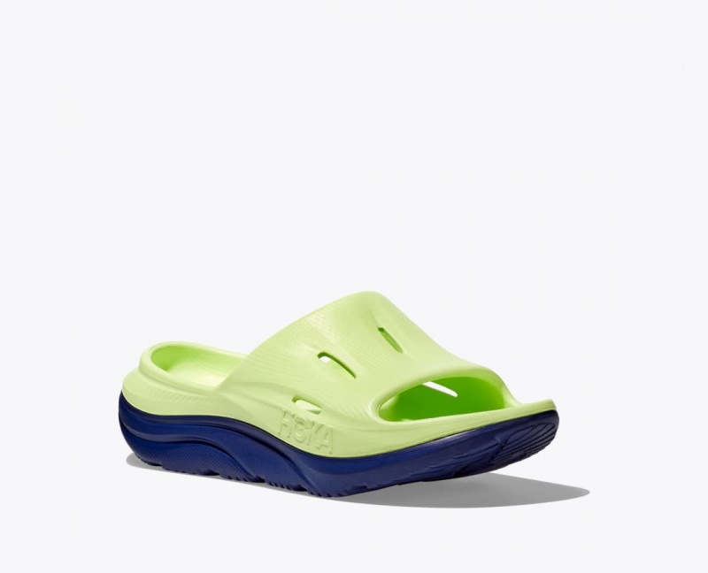 Kids' HOKA Ora Recovery 3 Slides Green / Navy | NVBEI3940