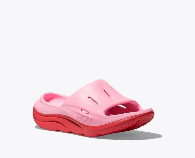 Kids' HOKA Ora Recovery 3 Slides Pink / Red | JSBCX1208