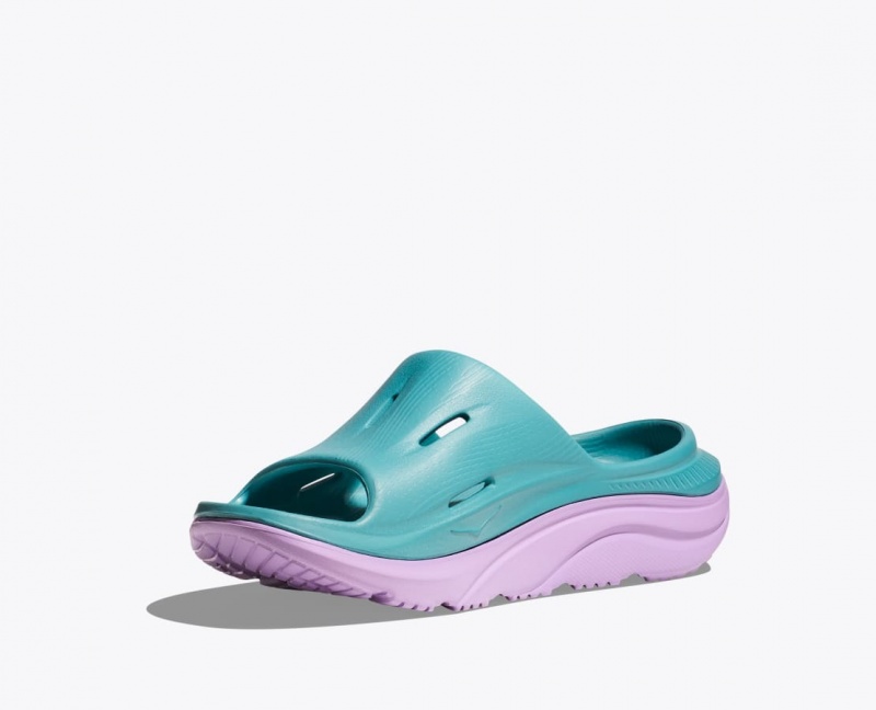 Kids' HOKA Ora Recovery 3 Slides Turquoise / Light Purple | OMTQY7409