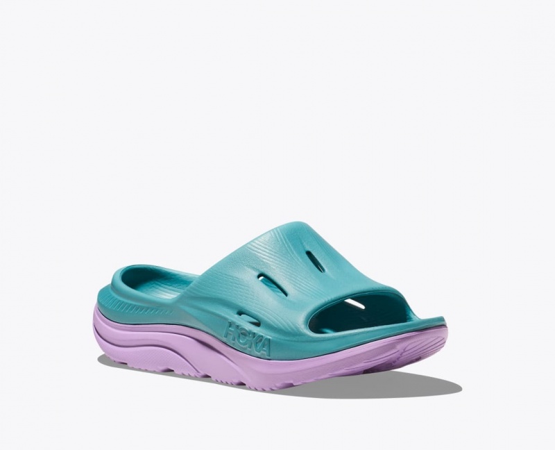 Kids' HOKA Ora Recovery 3 Slides Turquoise / Light Purple | OMTQY7409