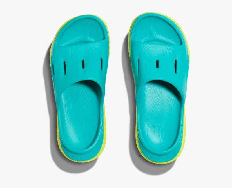 Kids' HOKA Ora Recovery 3 Slides Turquoise / Green | QDAUX0875