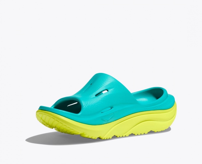 Kids' HOKA Ora Recovery 3 Slides Turquoise / Green | QDAUX0875