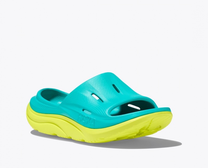 Kids' HOKA Ora Recovery 3 Slides Turquoise / Green | QDAUX0875