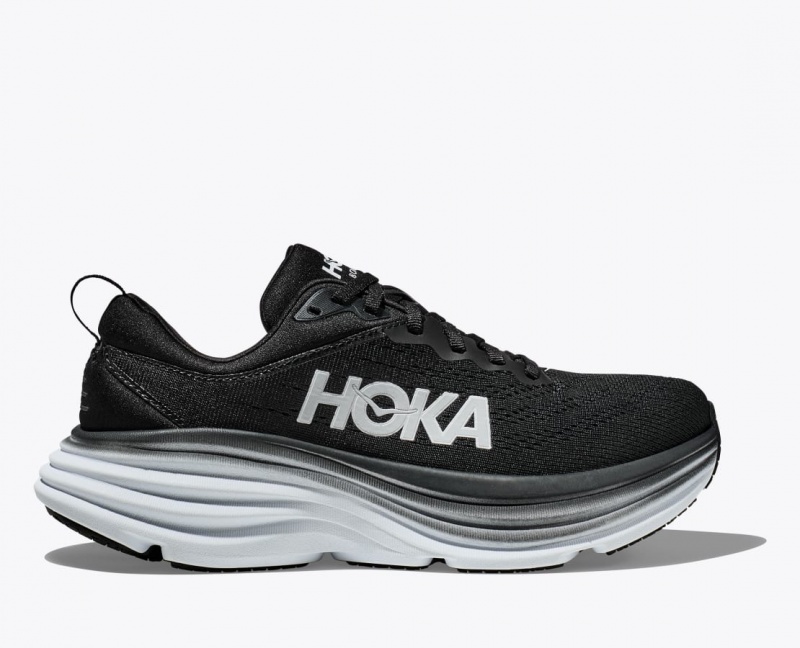 Men\'s HOKA Bondi 8 Running Shoes Black / White | JBTNH2564