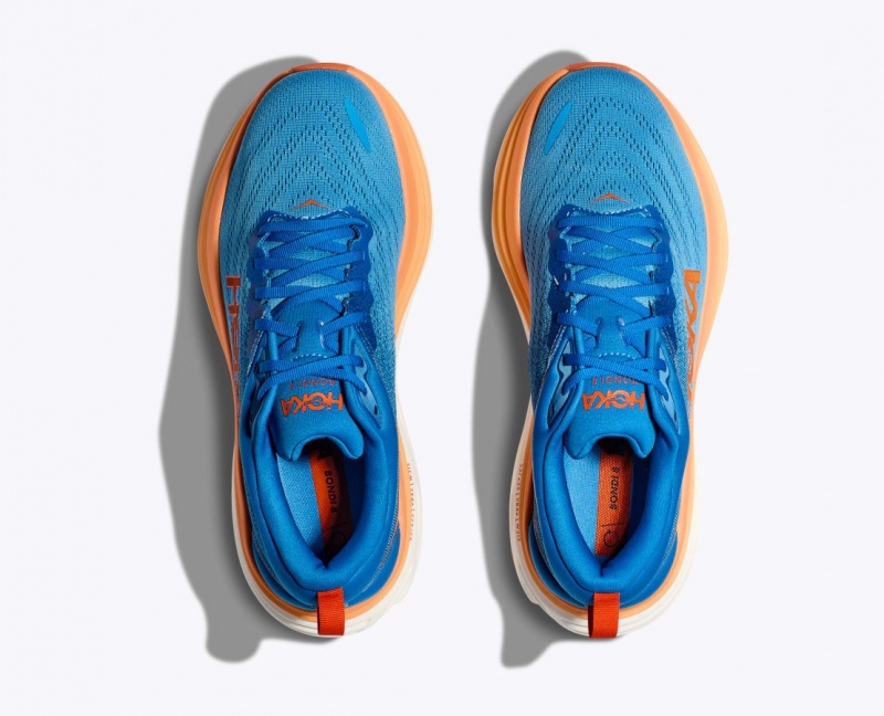 Men's HOKA Bondi 8 Running Shoes Blue / Orange | QBMTW9258