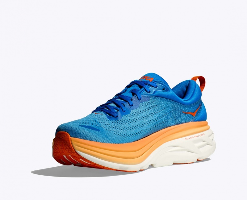 Men's HOKA Bondi 8 Running Shoes Blue / Orange | QBMTW9258