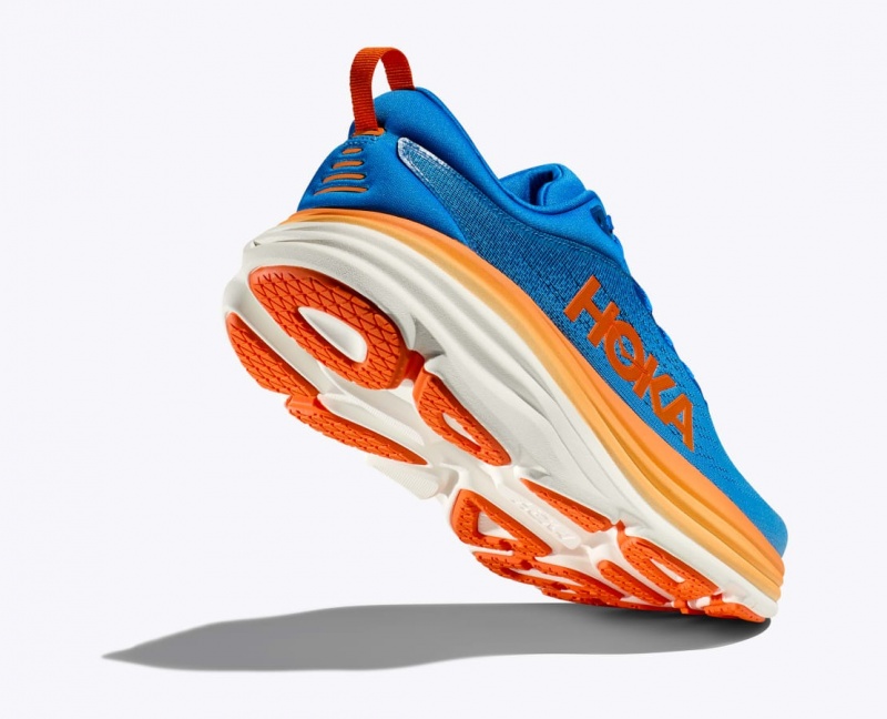 Men's HOKA Bondi 8 Running Shoes Blue / Orange | QBMTW9258