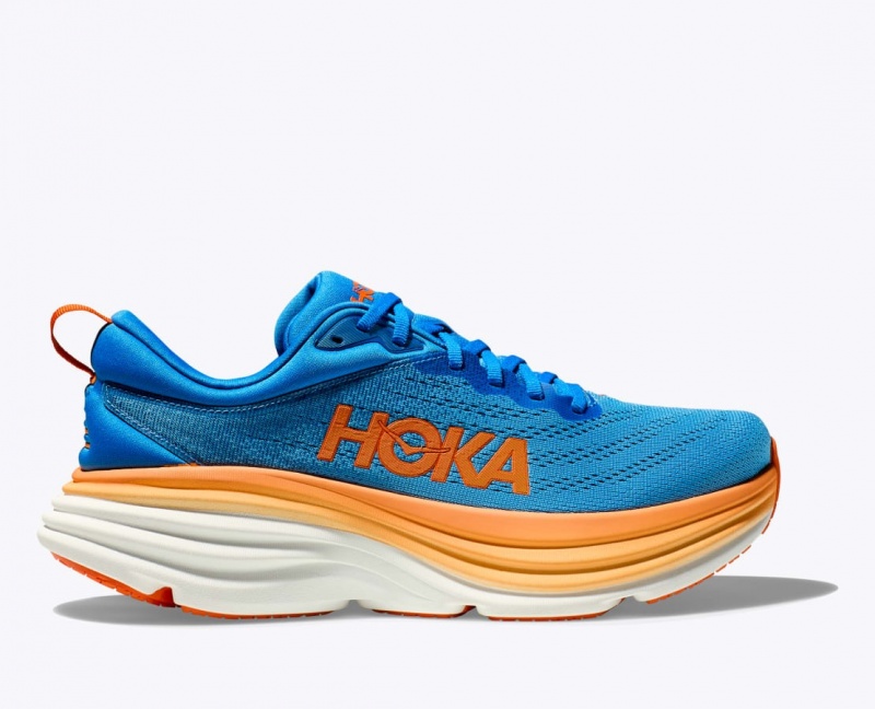 Men\'s HOKA Bondi 8 Running Shoes Blue / Orange | QBMTW9258