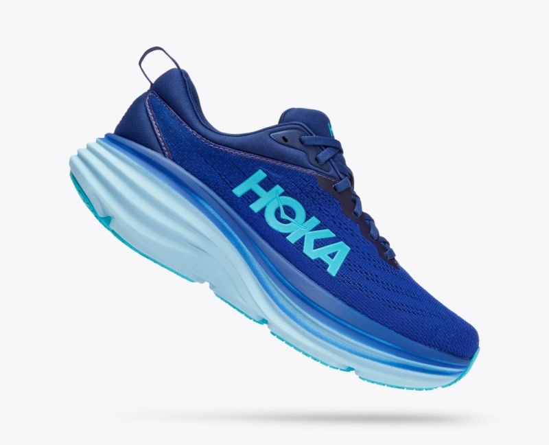 Men's HOKA Bondi 8 Running Shoes Dark Blue / Light Blue | YOBUT5683