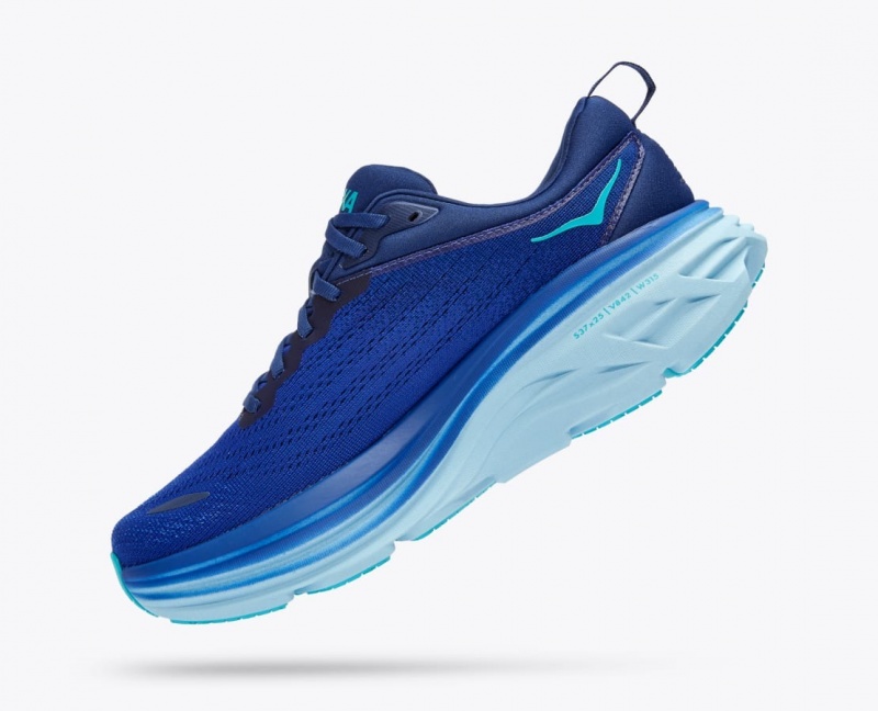 Men's HOKA Bondi 8 Running Shoes Dark Blue / Light Blue | YOBUT5683