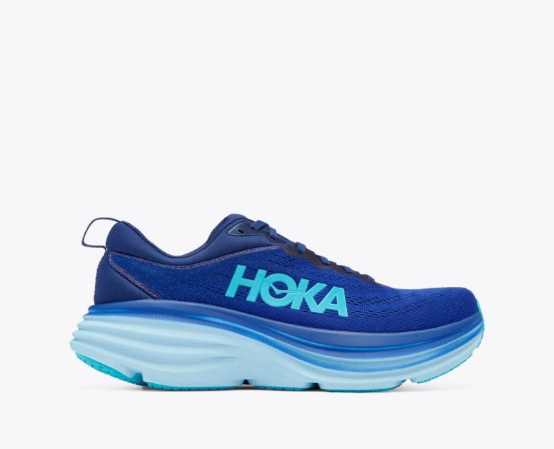 Men\'s HOKA Bondi 8 Running Shoes Dark Blue / Light Blue | YOBUT5683