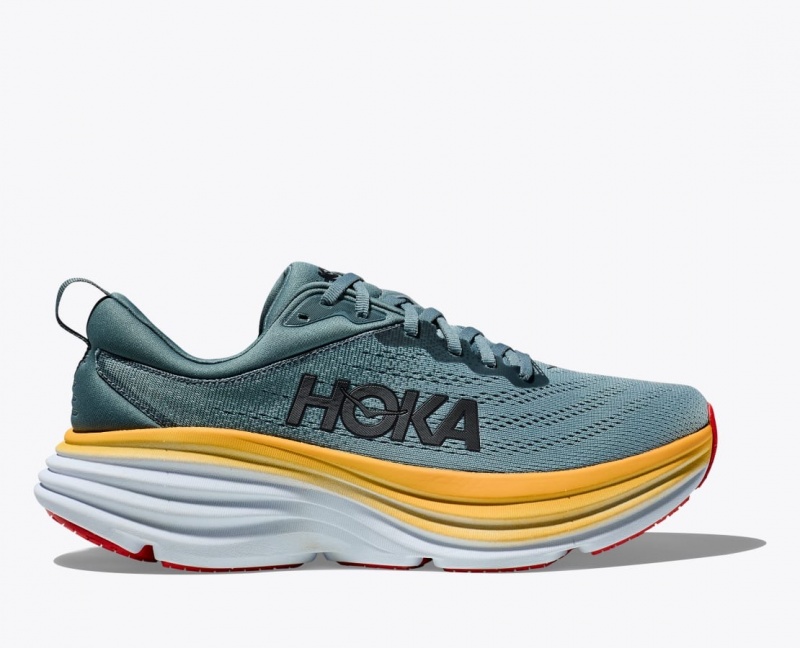 Men\'s HOKA Bondi 8 Running Shoes Dark Blue / Yellow | VJKQX9054