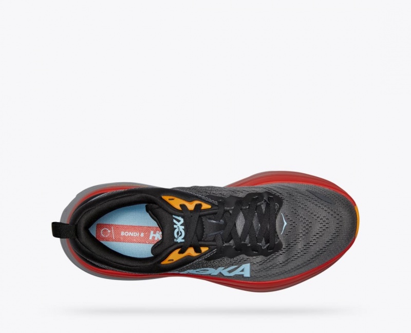 Men's HOKA Bondi 8 Running Shoes Dark Grey / Red / Black | SWTFM0763