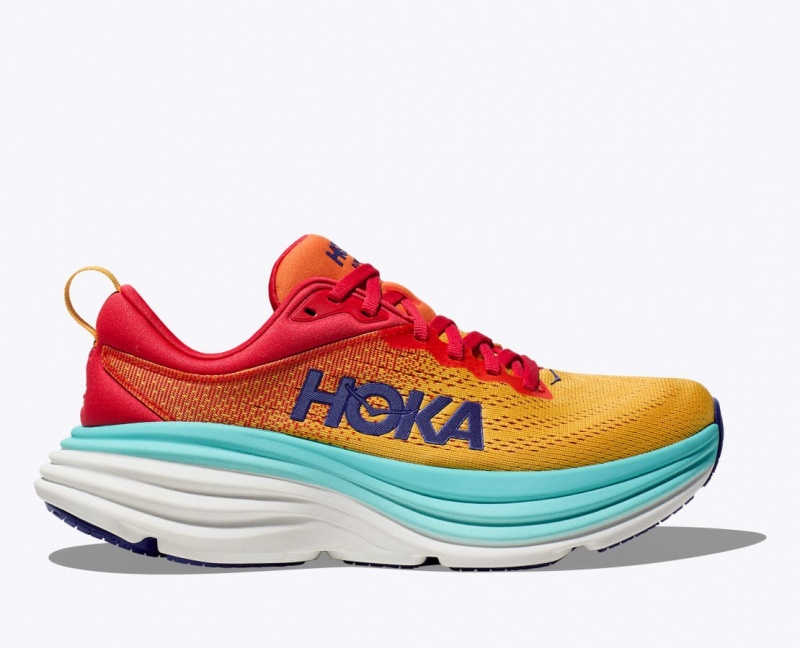 Men\'s HOKA Bondi 8 Running Shoes Orange / Red / Turquoise | SARIF7984