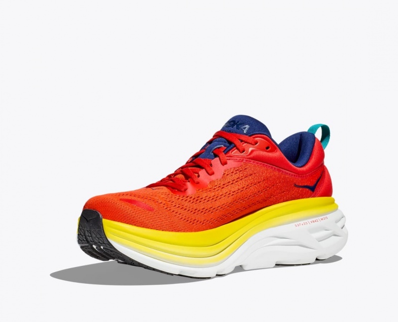 Men's HOKA Bondi 8 Running Shoes Red / Yellow | PUXMH5396