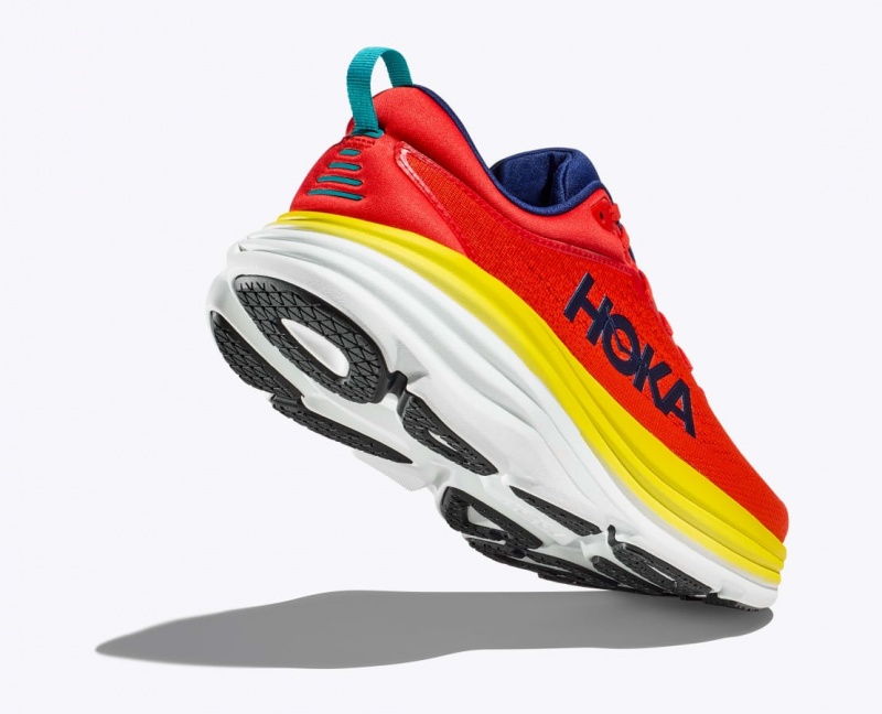 Men's HOKA Bondi 8 Running Shoes Red / Yellow | PUXMH5396