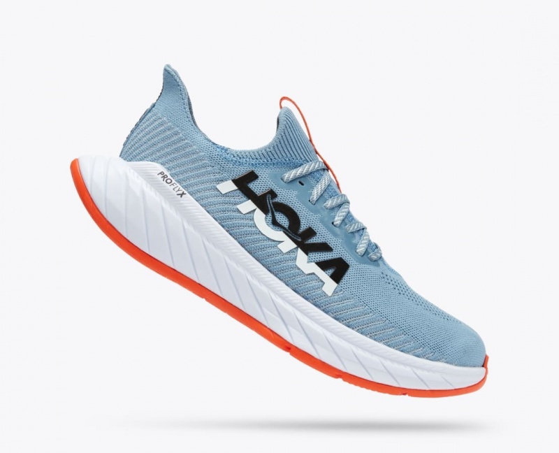 Men's HOKA Carbon X 3 Running Shoes Light Blue / Coral | EKMIY2758