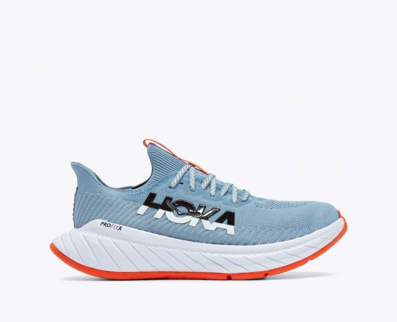 Men\'s HOKA Carbon X 3 Running Shoes Light Blue / Coral | EKMIY2758