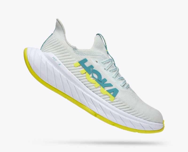 Men's HOKA Carbon X 3 Running Shoes White / Green | QKIAX2134