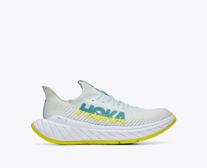 Men\'s HOKA Carbon X 3 Running Shoes White / Green | QKIAX2134