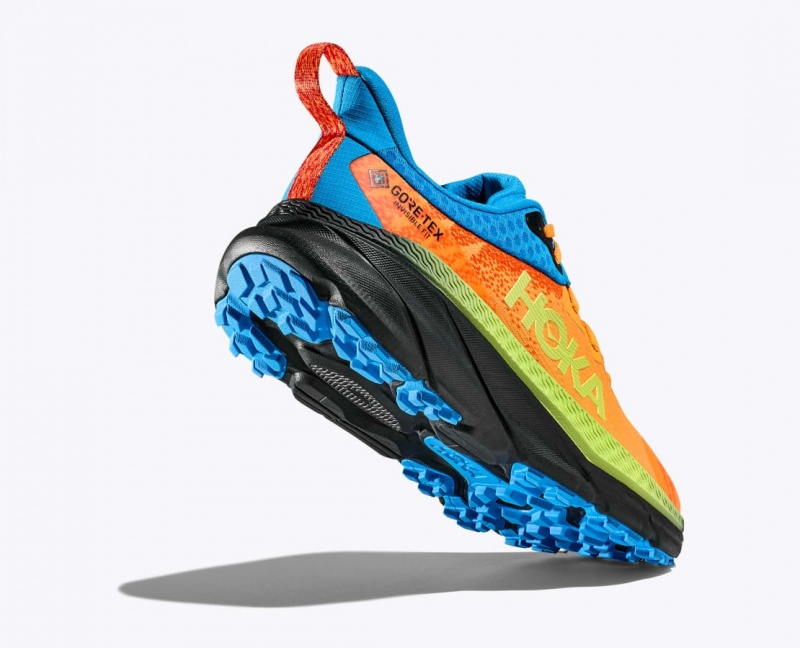 Men's HOKA Challenger 7 GTX Trail Running Shoes Orange / Green / Blue | IHKLX0529