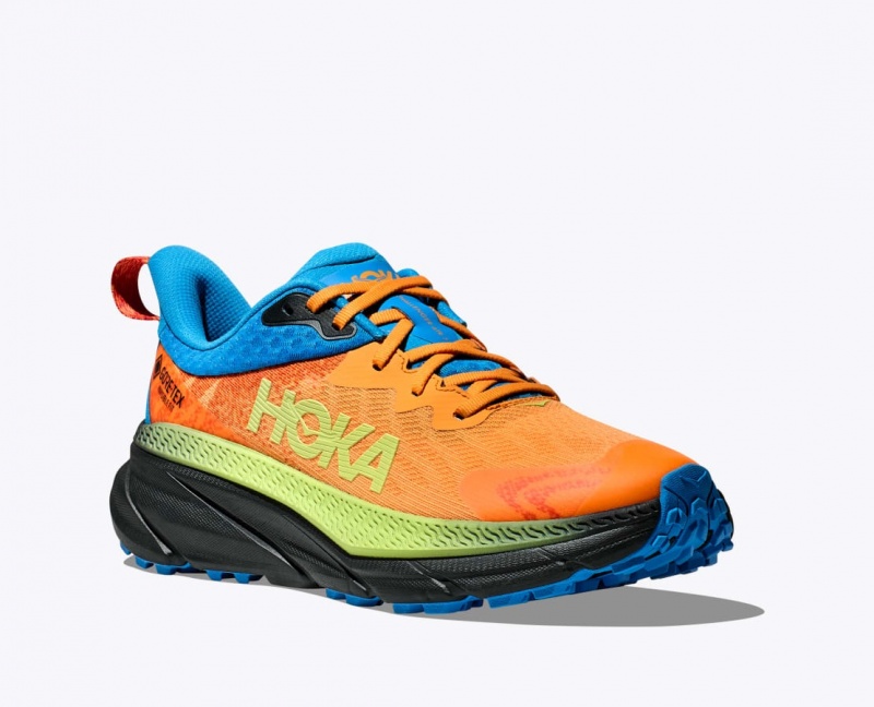 Men's HOKA Challenger 7 GTX Trail Running Shoes Orange / Green / Blue | IHKLX0529