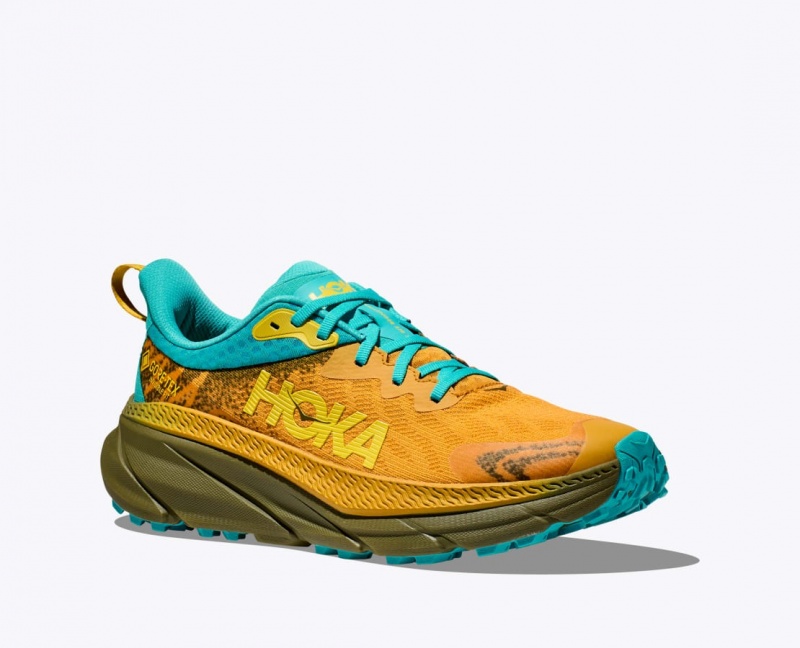 Men's HOKA Challenger 7 GTX Trail Running Shoes Orange / Olive / Turquoise | JQTRC3751