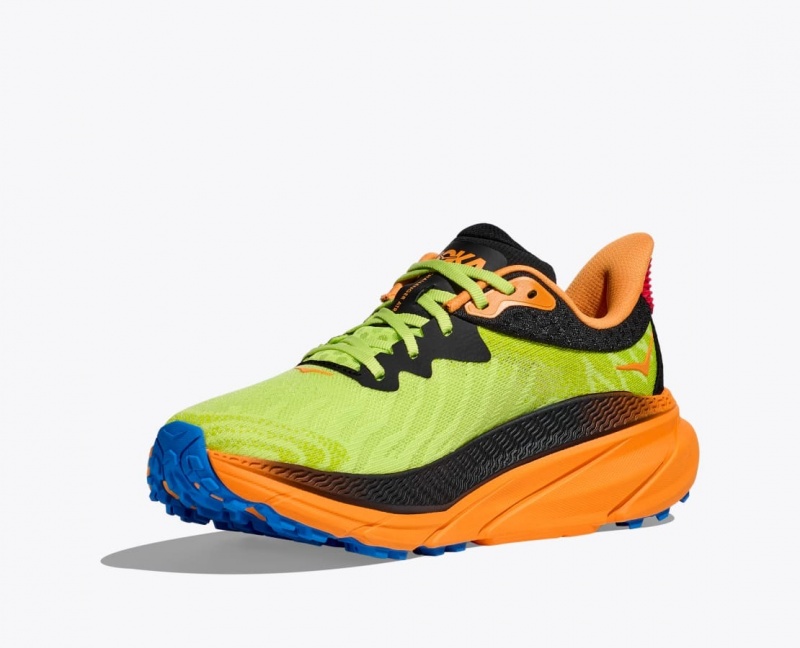 Men's HOKA Challenger 7 Trail Running Shoes Green / Black / Orange | JTAUZ3068