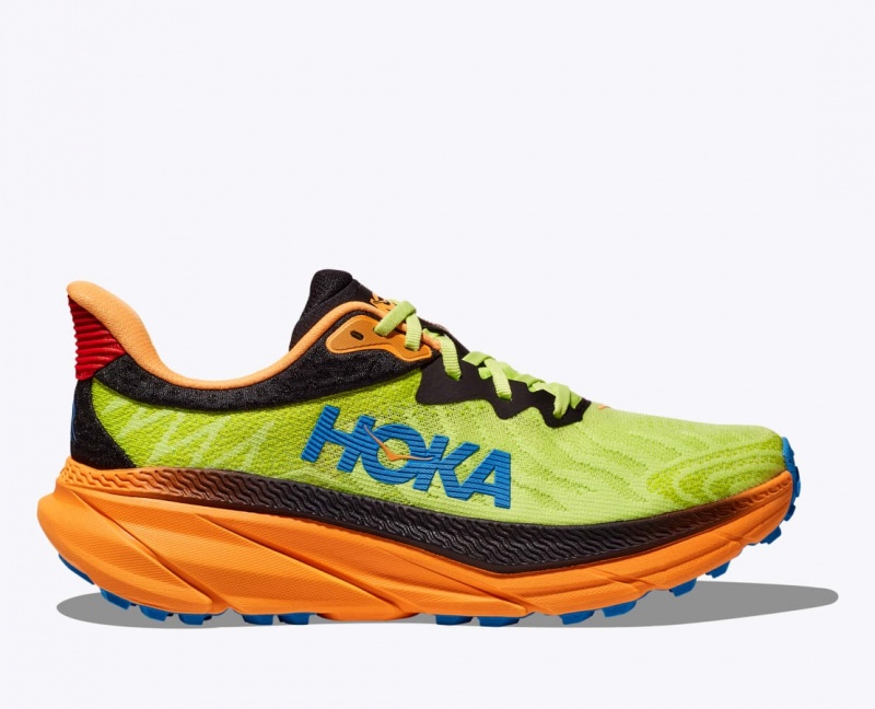 Men\'s HOKA Challenger 7 Trail Running Shoes Green / Black / Orange | JTAUZ3068