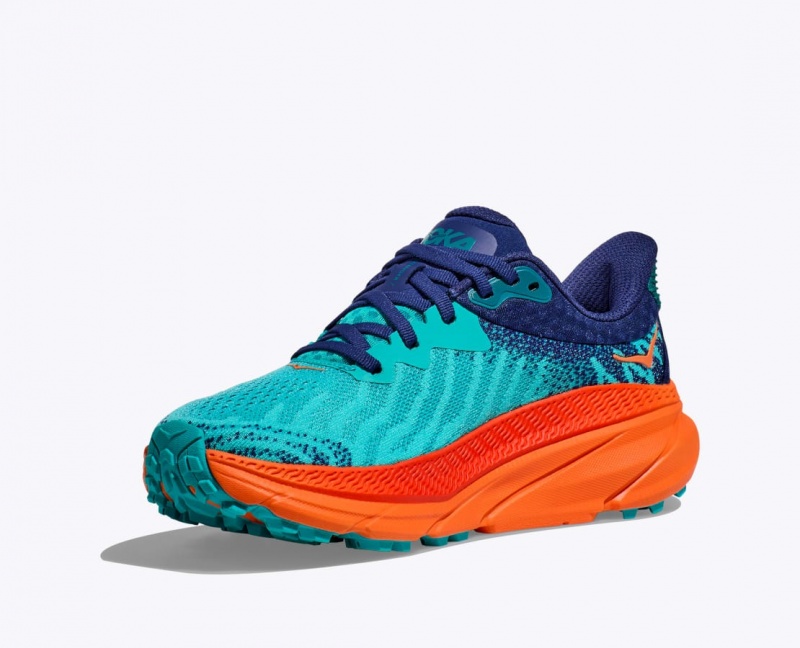 Men's HOKA Challenger 7 Trail Running Shoes Turquoise / Orange | QULEJ8401