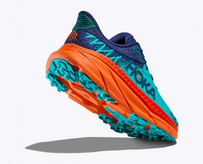 Men's HOKA Challenger 7 Trail Running Shoes Turquoise / Orange | QULEJ8401