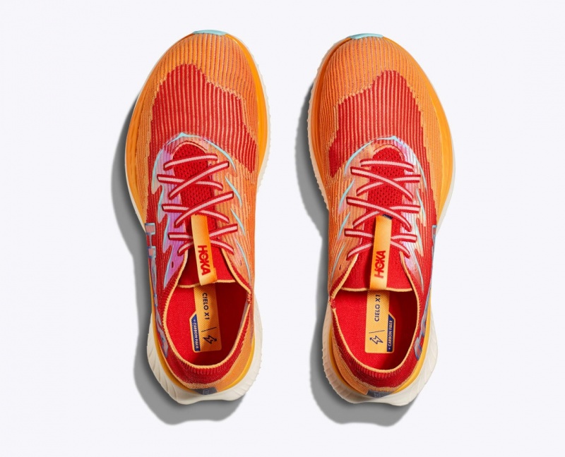 Men's HOKA Cielo X1 Running Shoes Orange / Red | DLQTP4152