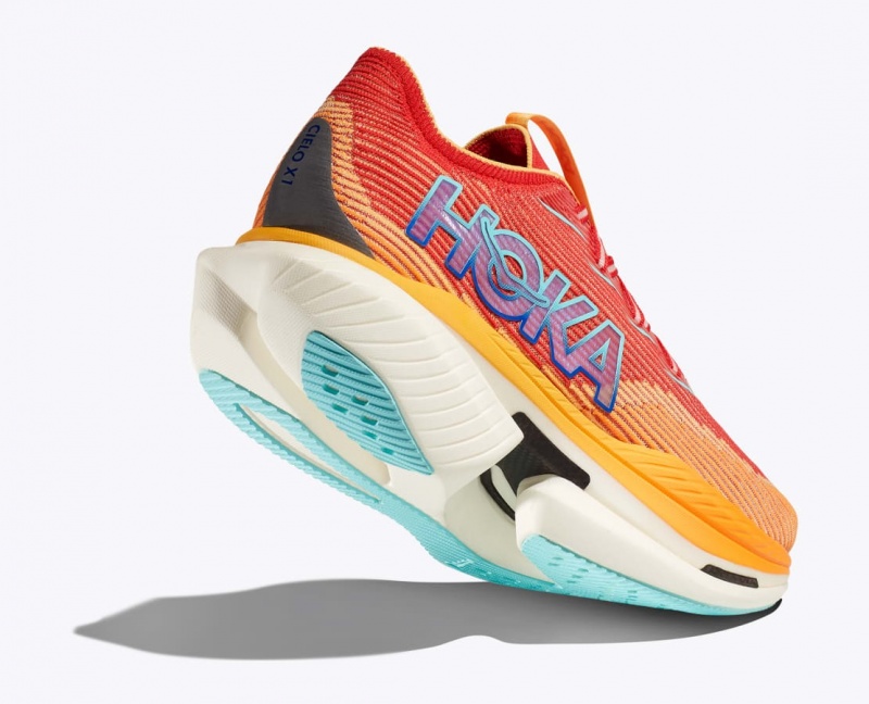 Men's HOKA Cielo X1 Running Shoes Orange / Red | DLQTP4152