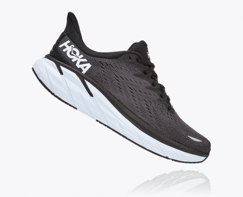 Men's HOKA Clifton 8 Running Shoes Black / White | UQTEN9485