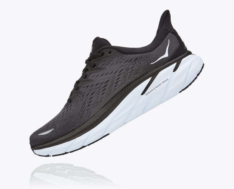 Men's HOKA Clifton 8 Running Shoes Black / White | UQTEN9485