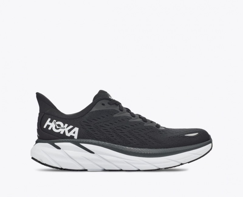 Men\'s HOKA Clifton 8 Running Shoes Black / White | UQTEN9485