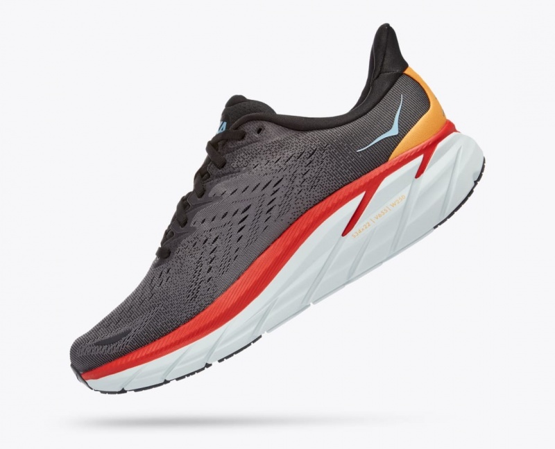 Men's HOKA Clifton 8 Running Shoes Dark Grey / Red | OWUSV4216