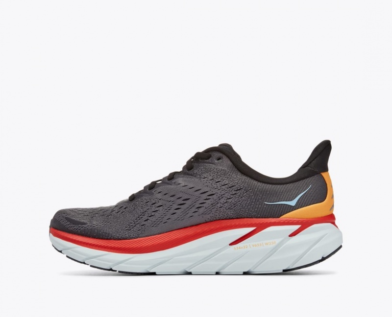 Men's HOKA Clifton 8 Running Shoes Dark Grey / Red | OWUSV4216