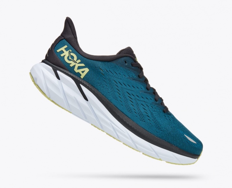 Men's HOKA Clifton 8 Running Shoes Dark Turquoise / Black | SDNFB5206