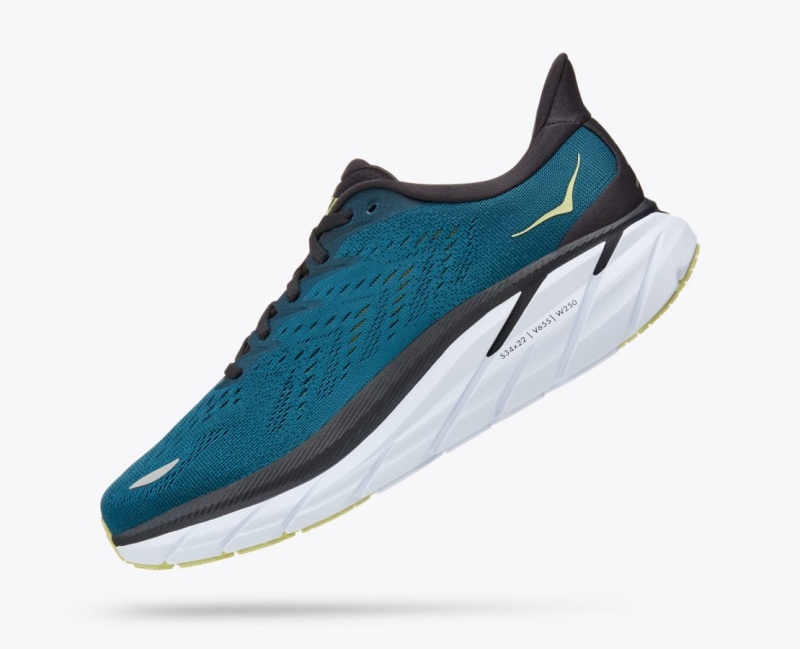 Men's HOKA Clifton 8 Running Shoes Dark Turquoise / Black | SDNFB5206