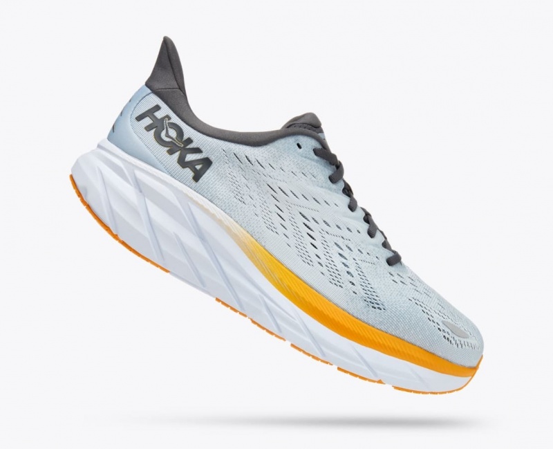 Men's HOKA Clifton 8 Running Shoes Light Blue / Orange | OFKVN9074