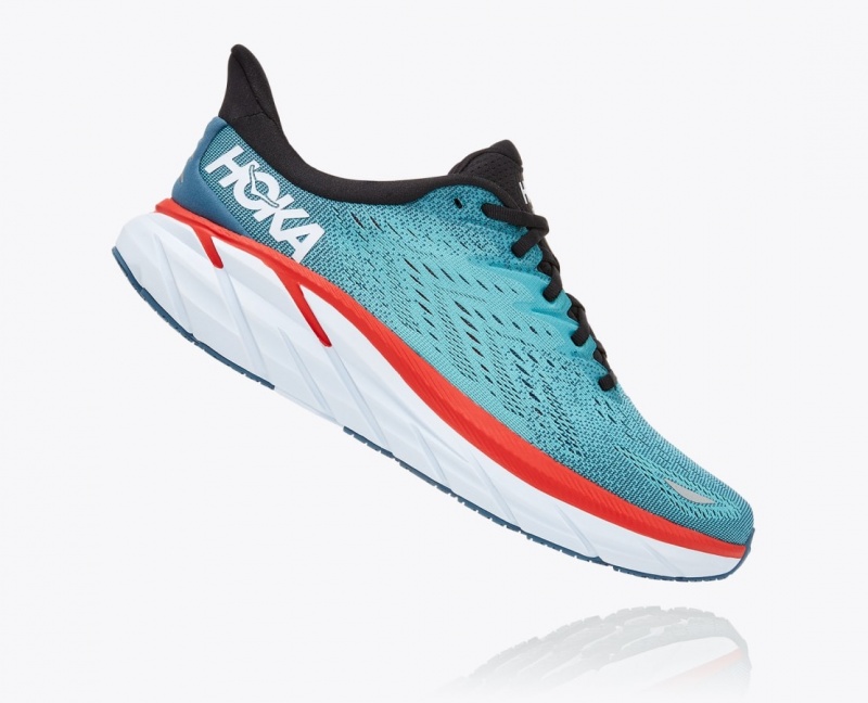 Men's HOKA Clifton 8 Running Shoes Turquoise / Red | JVXLN5961