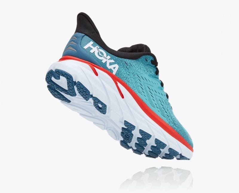 Men's HOKA Clifton 8 Running Shoes Turquoise / Red | JVXLN5961